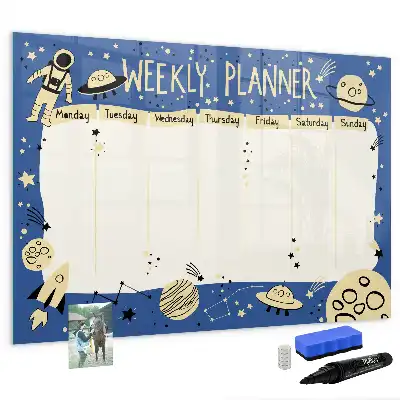 Quadro magnético para desenhar planner semanal temático cósmico