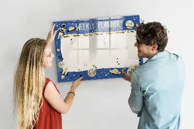Quadro magnético para desenhar planner semanal temático cósmico