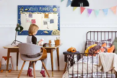 Quadro magnético para desenhar planner semanal temático cósmico