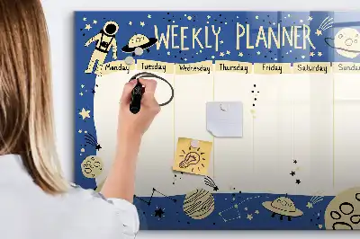 Quadro magnético para desenhar planner semanal temático cósmico