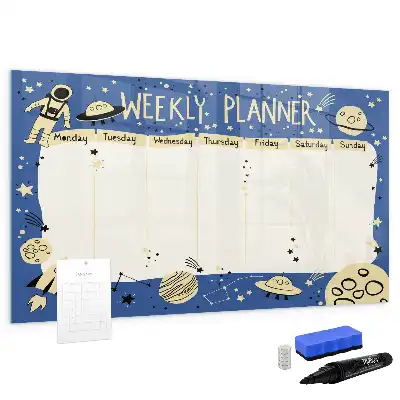 Quadro magnético para desenhar planner semanal temático cósmico