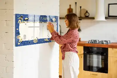 Quadro magnético para desenhar planner semanal temático cósmico