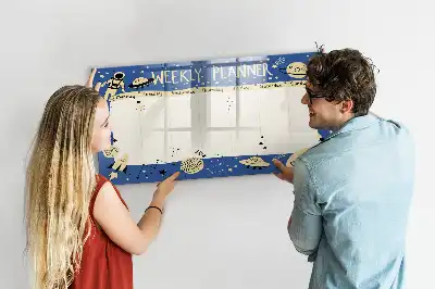 Quadro magnético para desenhar planner semanal temático cósmico