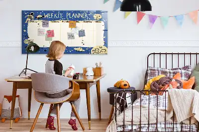 Quadro magnético para desenhar planner semanal temático cósmico