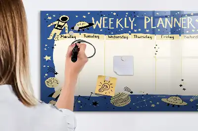 Quadro magnético para desenhar planner semanal temático cósmico