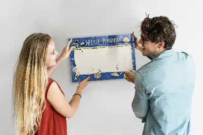 Quadro magnético para desenhar planner semanal temático cósmico