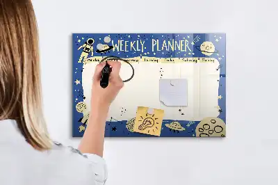 Quadro magnético para desenhar planner semanal temático cósmico