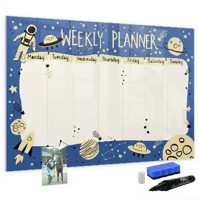 Quadro magnético para desenhar planner semanal temático cósmico