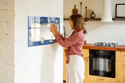 Quadro magnético para desenhar planner semanal temático cósmico