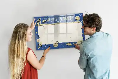 Quadro magnético para desenhar planner semanal temático cósmico
