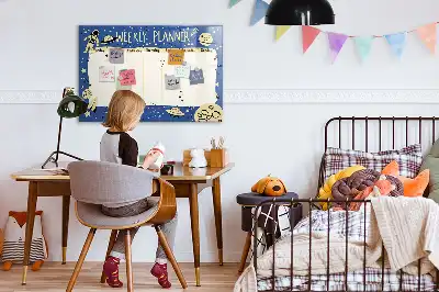 Quadro magnético para desenhar planner semanal temático cósmico