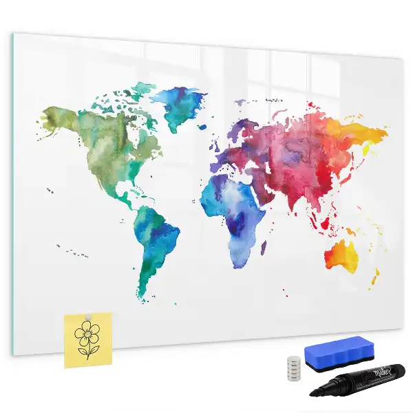 Quadro magnético para escrever mapa-múndi em aquarela