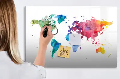 Quadro magnético para escrever mapa-múndi em aquarela