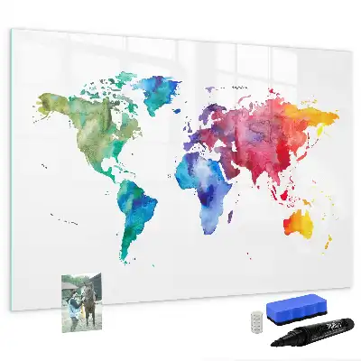 Quadro magnético para escrever mapa-múndi em aquarela
