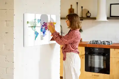 Quadro magnético para escrever mapa-múndi em aquarela