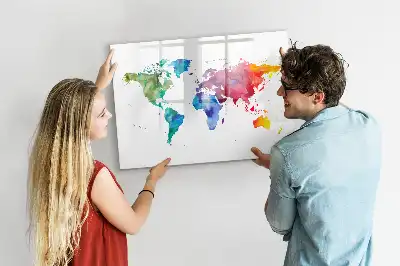 Quadro magnético para escrever mapa-múndi em aquarela