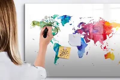 Quadro magnético para escrever mapa-múndi em aquarela