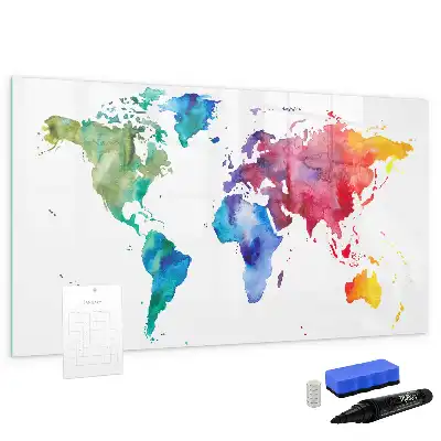 Quadro magnético para escrever mapa-múndi em aquarela