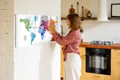 Quadro magnético para escrever mapa-múndi em aquarela