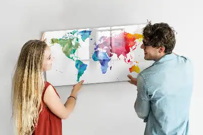 Quadro magnético para escrever mapa-múndi em aquarela