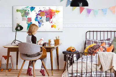 Quadro magnético para escrever mapa-múndi em aquarela