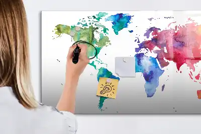 Quadro magnético para escrever mapa-múndi em aquarela