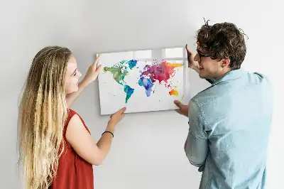 Quadro magnético para escrever mapa-múndi em aquarela