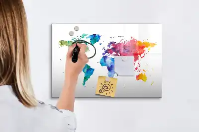 Quadro magnético para escrever mapa-múndi em aquarela