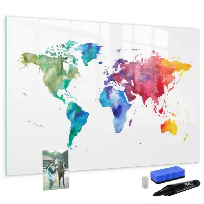 Quadro magnético para escrever mapa-múndi em aquarela