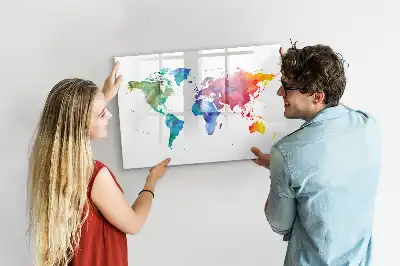 Quadro magnético para escrever mapa-múndi em aquarela