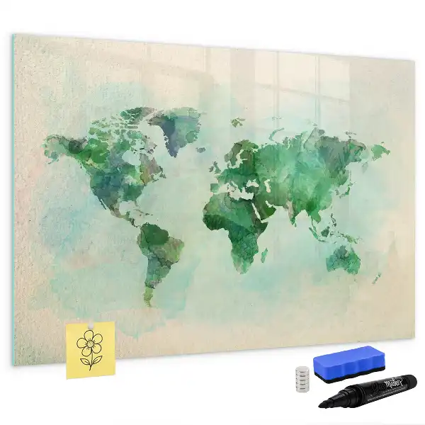 Quadro magnético para escrever mapa-múndi em aquarela