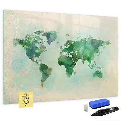 Quadro magnético para escrever mapa-múndi em aquarela