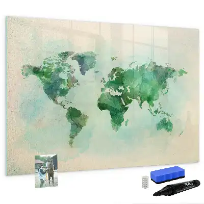 Quadro magnético para escrever mapa-múndi em aquarela