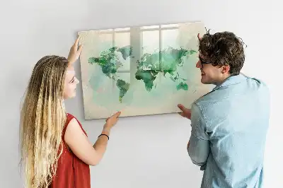 Quadro magnético para escrever mapa-múndi em aquarela