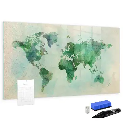 Quadro magnético para escrever mapa-múndi em aquarela
