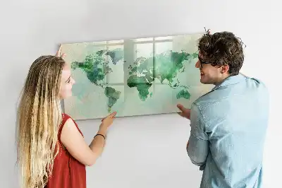 Quadro magnético para escrever mapa-múndi em aquarela