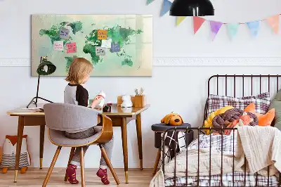 Quadro magnético para escrever mapa-múndi em aquarela