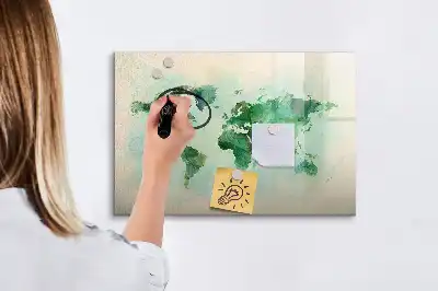 Quadro magnético para escrever mapa-múndi em aquarela