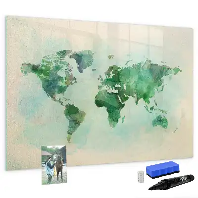 Quadro magnético para escrever mapa-múndi em aquarela