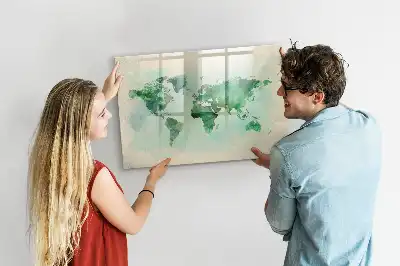 Quadro magnético para escrever mapa-múndi em aquarela