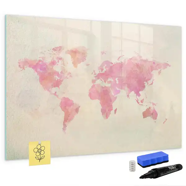 Quadro magnético para desenhar estampa de mapa-múndi em aquarela