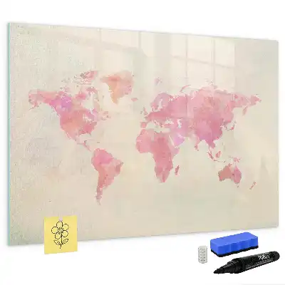 Quadro magnético para desenhar estampa de mapa-múndi em aquarela