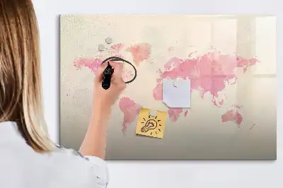 Quadro magnético para desenhar estampa de mapa-múndi em aquarela