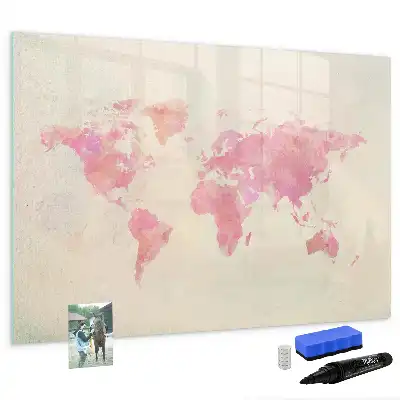 Quadro magnético para desenhar estampa de mapa-múndi em aquarela