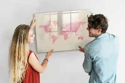 Quadro magnético para desenhar estampa de mapa-múndi em aquarela