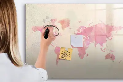 Quadro magnético para desenhar estampa de mapa-múndi em aquarela
