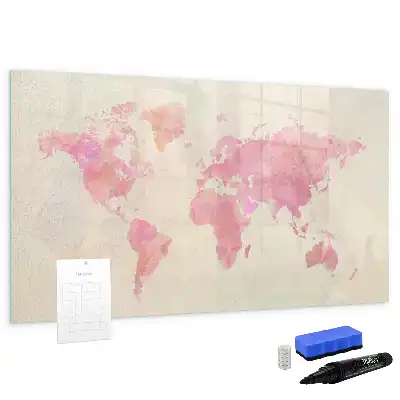Quadro magnético para desenhar estampa de mapa-múndi em aquarela