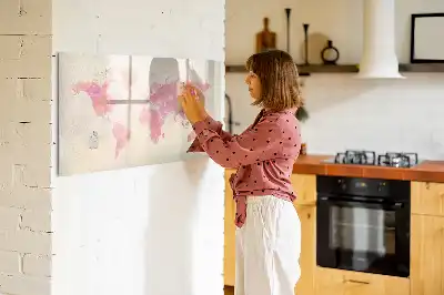 Quadro magnético para desenhar estampa de mapa-múndi em aquarela
