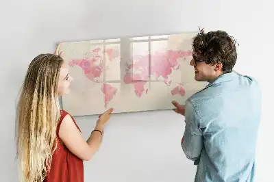 Quadro magnético para desenhar estampa de mapa-múndi em aquarela