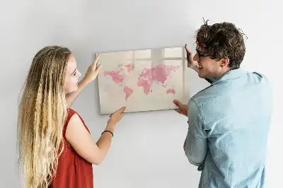 Quadro magnético para desenhar estampa de mapa-múndi em aquarela